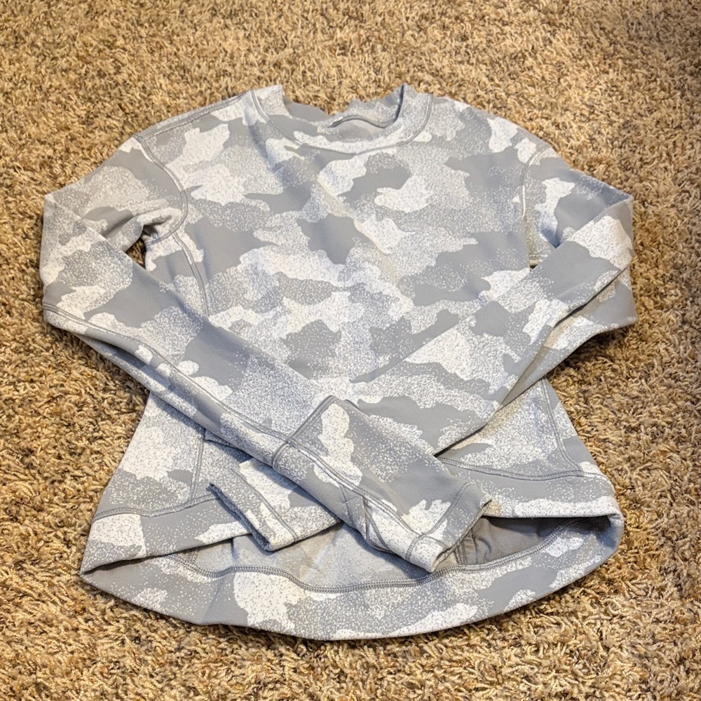 lululemon athletica Gray and White Camo Long Sleeve Crew